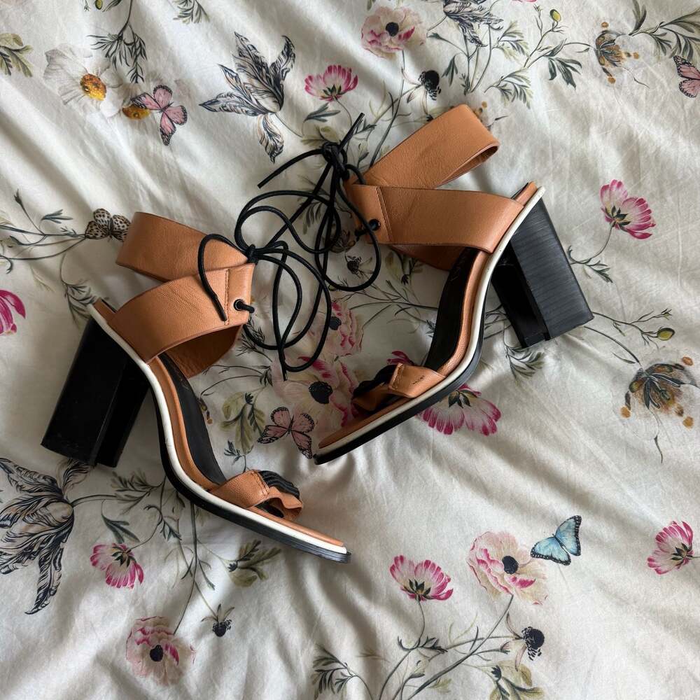 Sol Sana Tan Leather Lace-Up Block Heel Sandals